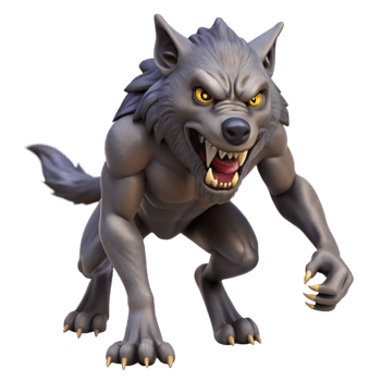 passionate elegant A snarling werewolf mid-transformation, NO BACKGROUND with Transparent Background. authentic png