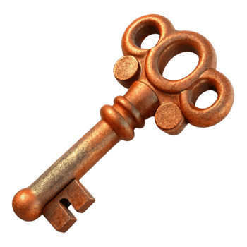 hypnotic geometric A single, ancient, rusty key with elaborate carvings, NO BACKGROUND with Transparent Background. impeccable png