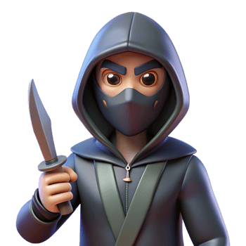 pristine tropical A mysterious, masked assassin holding a dagger, NO BACKGROUND with Transparent Background. high resolution png