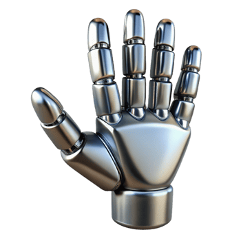 wonderful harmonious creative A single, shiny, metallic robot hand, NO BACKGROUND with Transparent Background. ultra HD png