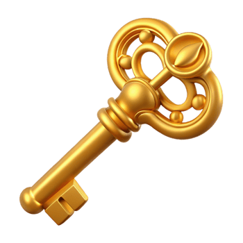 exquisite ethereal traditional A golden key with intricate carvings. NO BACKGROUND with Transparent Background. 4K png