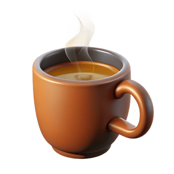 exemplary classic A coffee mug with steam rising. NO BACKGROUND with Transparent Background. 8K png