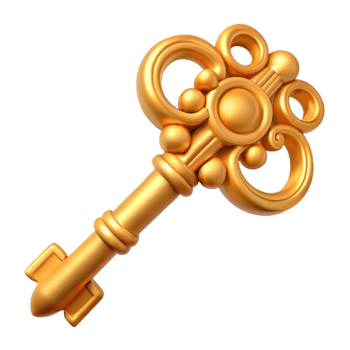 standout minimalist A vintage key with ornate details. NO BACKGROUND with Transparent Background. 8K png