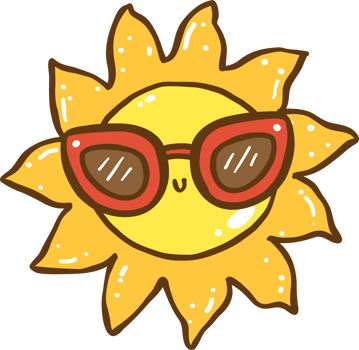 Groovy Retro Sun with glassses Doodle Hand Drawn png