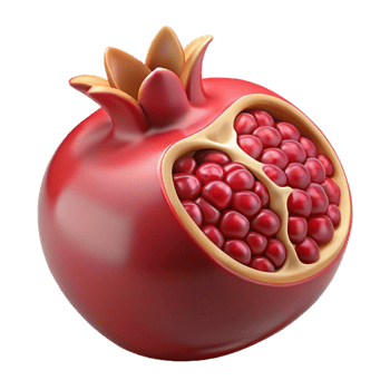 whimsical enchanting A single, ripe pomegranate, halved. NO BACKGROUND with Transparent Background. sharp png