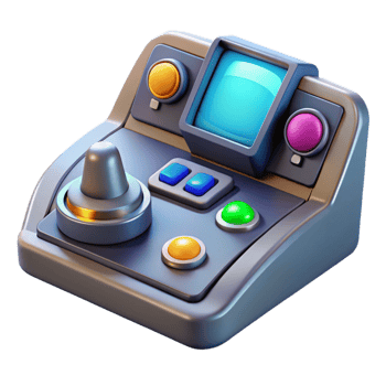 magnificent signature Stylized spaceship cockpit control panel with illuminated buttons. NO BACKGROUND with Transparent Background. png