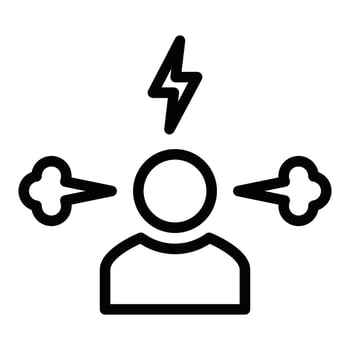 A black and white icon of a person with lightning coming out of his head vector