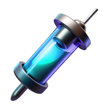 radiant unparalleled A futuristic syringe filled with glowing liquid. NO BACKGROUND with Transparent Background. png