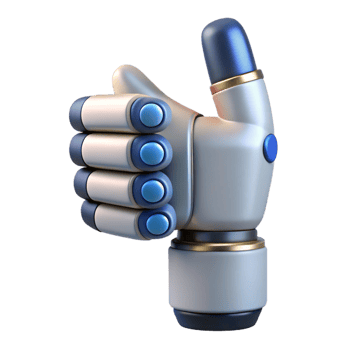 glorious modern A robotic hand giving a thumbs up gesture. NO BACKGROUND with Transparent Background. impeccable png