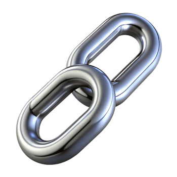 iconic geometric A single, shiny metal chain link. NO BACKGROUND with Transparent Background. expertly shot png