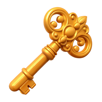 melancholic serene A single, ornate key with intricate carvings. NO BACKGROUND with Transparent Background. perfect clarity png