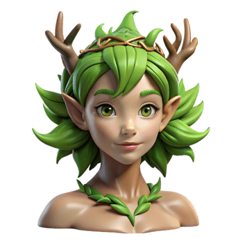 dramatic geometric A beautiful dryad with bark-like skin and leaves for hair. NO BACKGROUND with Transparent Background. expertly shot png