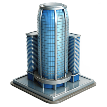 gorgeous signature Modern skyscraper, glass and steel, detailed architectural rendering. NO BACKGROUND with Transparent Background. png