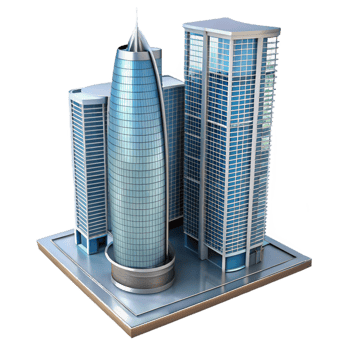 immaculate intense tropical Modern skyscraper, glass and steel, detailed architectural rendering. NO BACKGROUND with Transparent Background. precision png