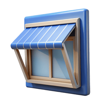 signature coastal Awning window, hinged at top, outward opening. NO BACKGROUND with Transparent Background. refined png