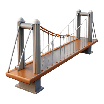 magnificent contemporary Suspension bridge, steel cables, hanging roadway. NO BACKGROUND with Transparent Background. elite png