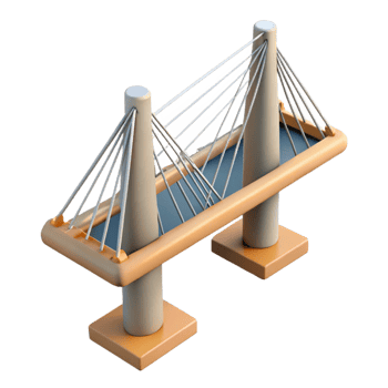 magnificent dynamic modern Cable-stayed bridge, inclined cables, pylon support. NO BACKGROUND with Transparent Background. handcrafted png
