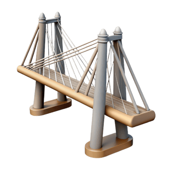 joyful spectacular Cable-stayed bridge, inclined cables, pylon support. NO BACKGROUND with Transparent Background. artisan png
