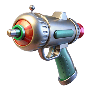 stunning playful impressionist Retro-futuristic ray gun with chrome finish, NO BACKGROUND with Transparent Background. authentic png