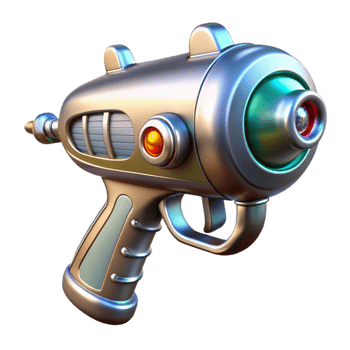 quintessential baroque Retro-futuristic ray gun with chrome finish, NO BACKGROUND with Transparent Background. top-tier png