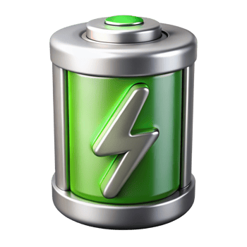 Shiny Battery Cell with Lightning Bolt Design Metallic Elements png