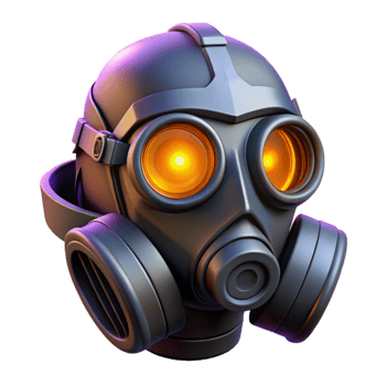 whimsical dramatic Cyberpunk gas mask with glowing filters, NO BACKGROUND with Transparent Background. impeccable png