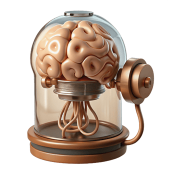 intense magnificent Steampunk brain in a jar with wires and electrodes. NO BACKGROUND with Transparent Background. top-tier png