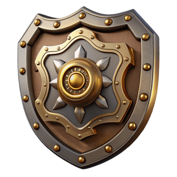 enchanting nordic Steampunk shield with intricate metalwork and a central emblem. NO BACKGROUND with Transparent Background. gallery standard png