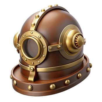 whimsical enchanting Steampunk helmet with a visor and brass ornamentation. NO BACKGROUND with Transparent Background. impeccable png