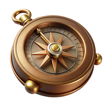 playful majestic Steampunk compass with intricate markings and a rotating needle. NO BACKGROUND with Transparent Background. 8K png