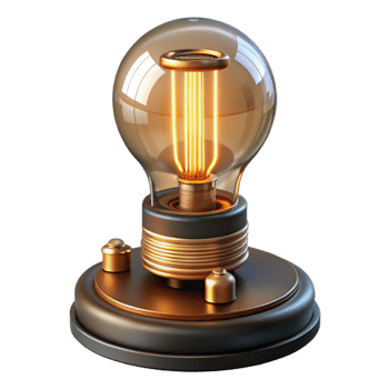 splendid classic Steampunk lightbulb with glowing filaments and a brass base. NO BACKGROUND with Transparent Background. authentic png