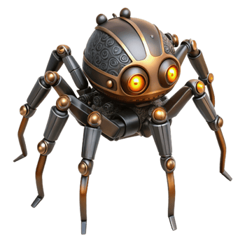 extraordinary geometric Steampunk clockwork spider with moving legs and glowing eyes. NO BACKGROUND with Transparent Background. luxury png
