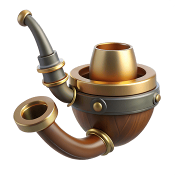 beautiful timeless Steampunk pipe with a brass bowl and a wooden stem. NO BACKGROUND with Transparent Background. png