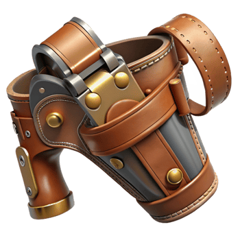 nostalgic majestic Steampunk pistol holster with leather straps and brass buckles. NO BACKGROUND with Transparent Background. high resolution png