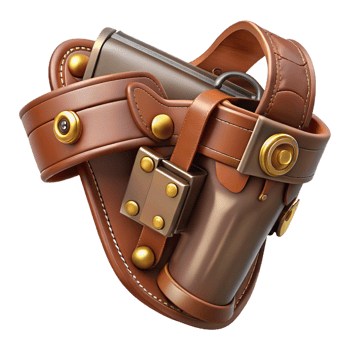 peaceful impressive Steampunk pistol holster with leather straps and brass buckles. NO BACKGROUND with Transparent Background. original png