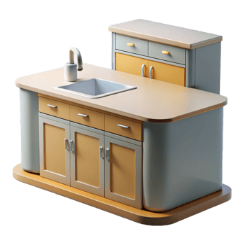 beautiful standout Architectural rendering of a kitchen countertop NO BACKGROUND with Transparent Background. png