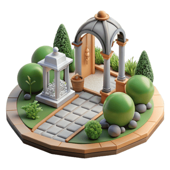 breathtaking organic Architectural sketch of a garden path NO BACKGROUND with Transparent Background. precision png
