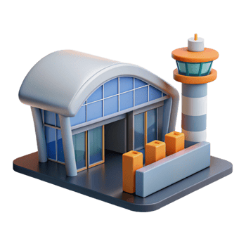 immaculate timeless Architectural rendering of an airport terminal gate NO BACKGROUND with Transparent Background. png