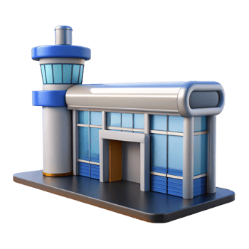 playful radiant Architectural rendering of an airport terminal gate NO BACKGROUND with Transparent Background. museum quality png