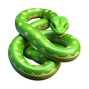 striking joyful surreal A slithering green tree python, NO BACKGROUND with Transparent Background. genuine png