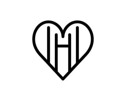 A black and white heart with the letter h in it vector