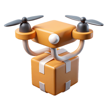 signature futuristic Delivery drone with package NO BACKGROUND with Transparent Background. handcrafted png