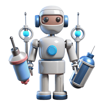 striking notable Medical robot with surgical instruments NO BACKGROUND with Transparent Background. png