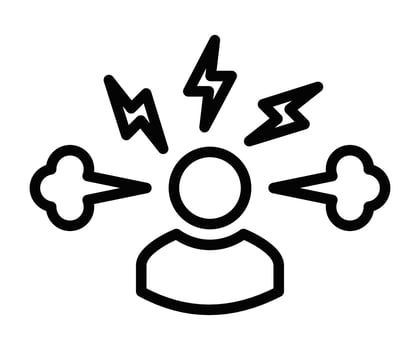 A black and white icon of a person with lightning coming out of his head. vector