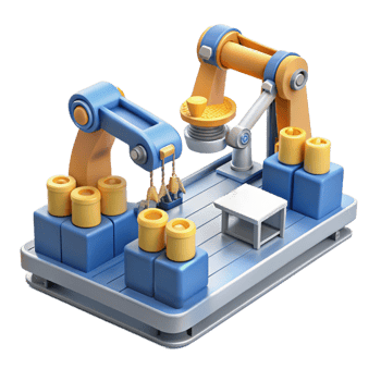 captivating surreal Manufacturing technology robotic assembly line NO BACKGROUND with Transparent Background. 4K png
