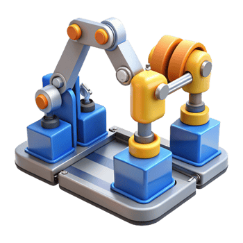 hypnotic dynamic classic Manufacturing technology robotic assembly line NO BACKGROUND with Transparent Background. studio quality png