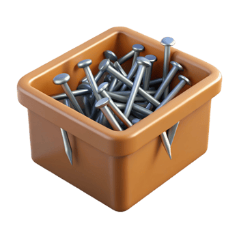 standout classic Box of nails, NO BACKGROUND with Transparent Background. crisp png