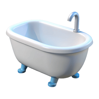 beautiful reflective minimalist Bathtub, white, freestanding, NO BACKGROUND with Transparent Background. professional png