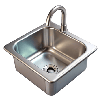exemplary urban Kitchen sink, stainless steel, NO BACKGROUND with Transparent Background. studio quality png