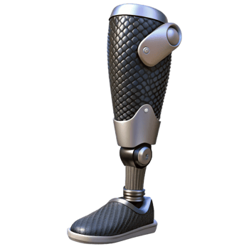 impressive vintage High-tech prosthetic leg with carbon fiber components NO BACKGROUND with Transparent Background. sharp png
